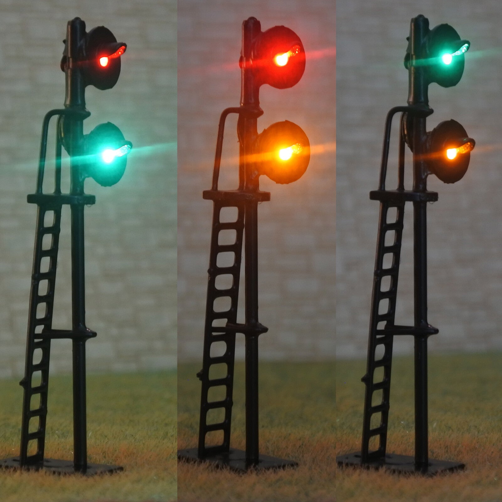 1 x HO scale searchlight interlocking signal block LED tricolor 2 heads black