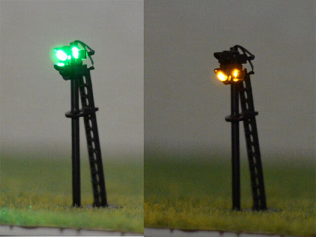 4 x N scale model railroad 2 aspects block signals 12V LEDs made Green/Yellow