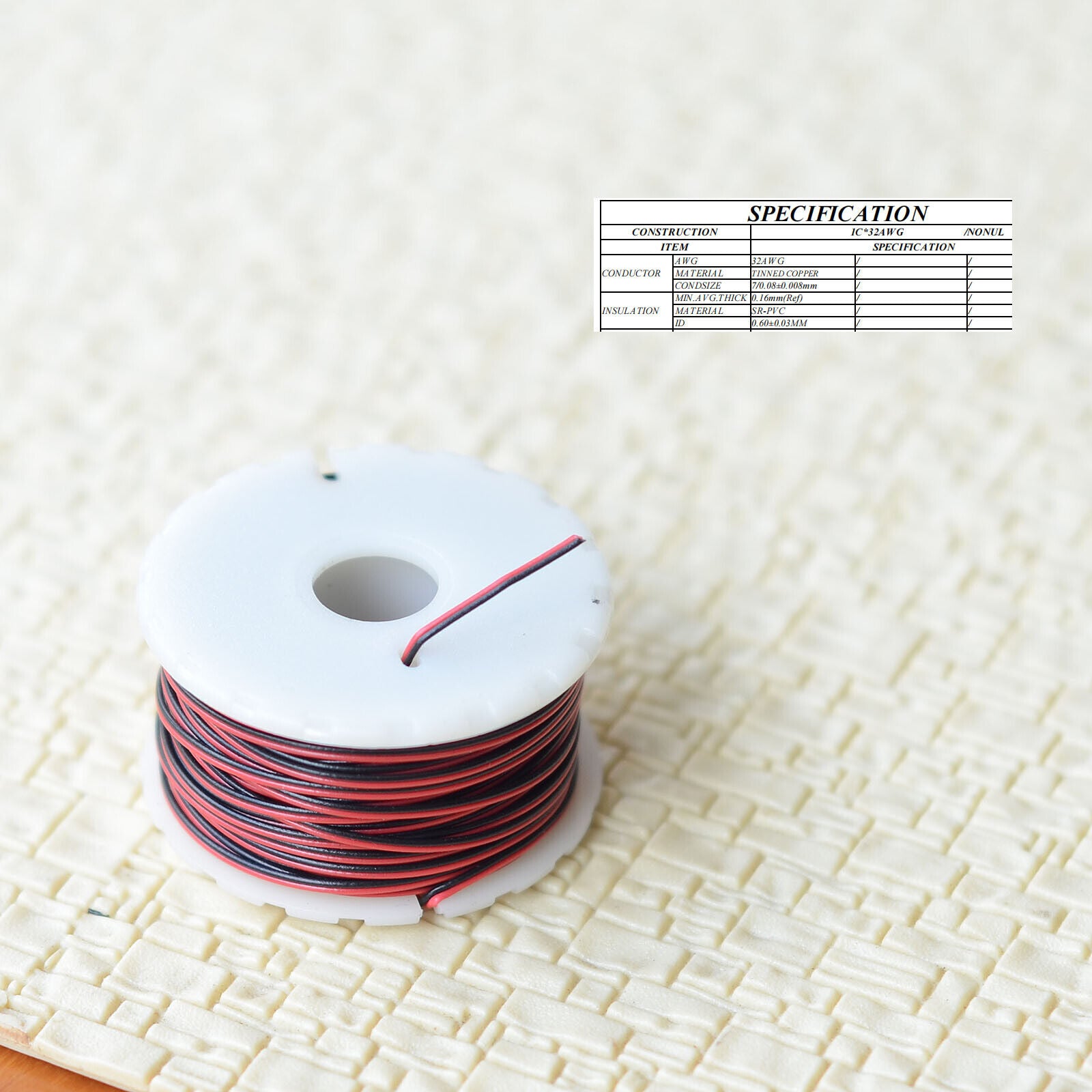 10 meters 32AWG 7/0.08 slim combined pair wire Dia. 0.6mm thin cable black+red