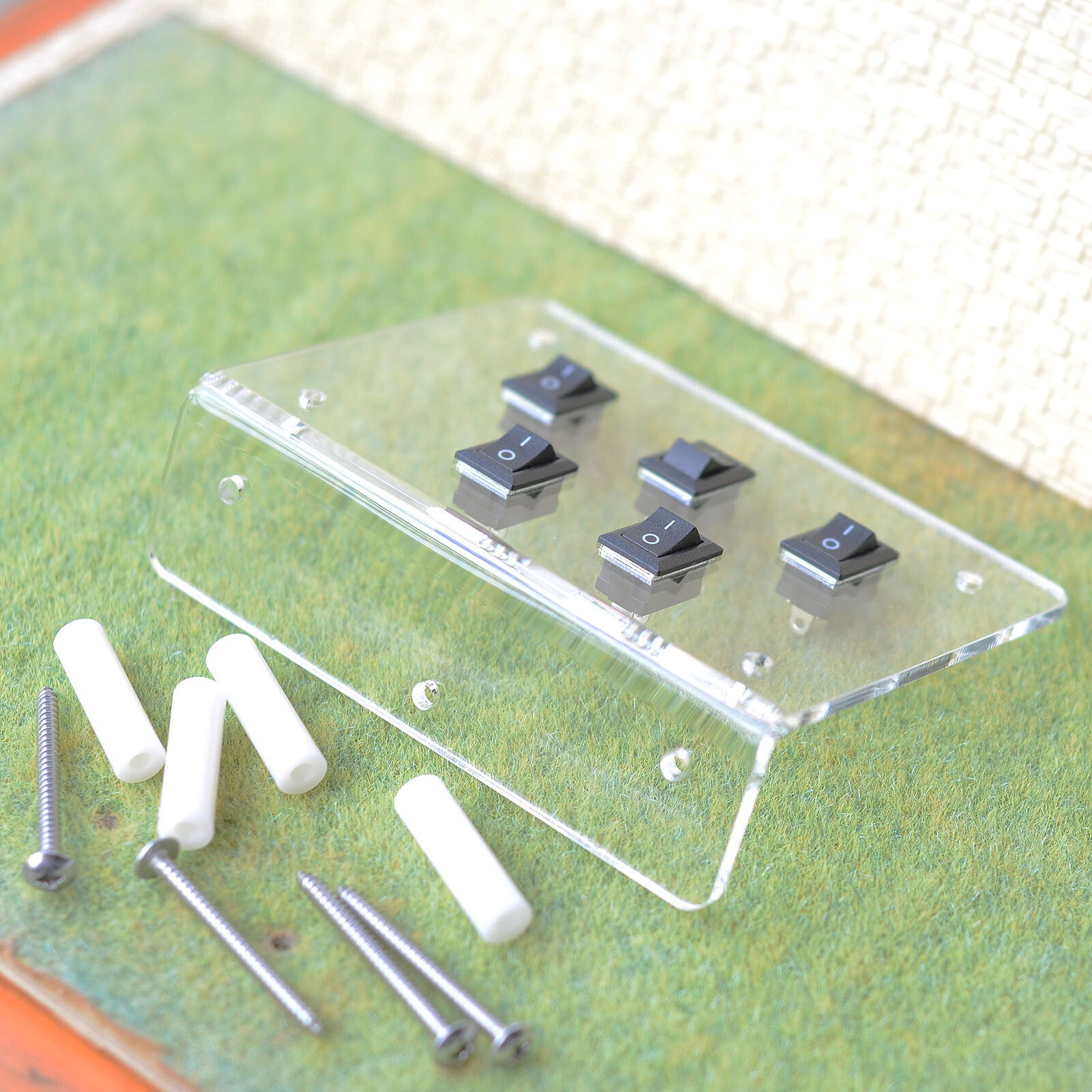 5 x rocker switches mounted on acrylic board power control panel /w side install