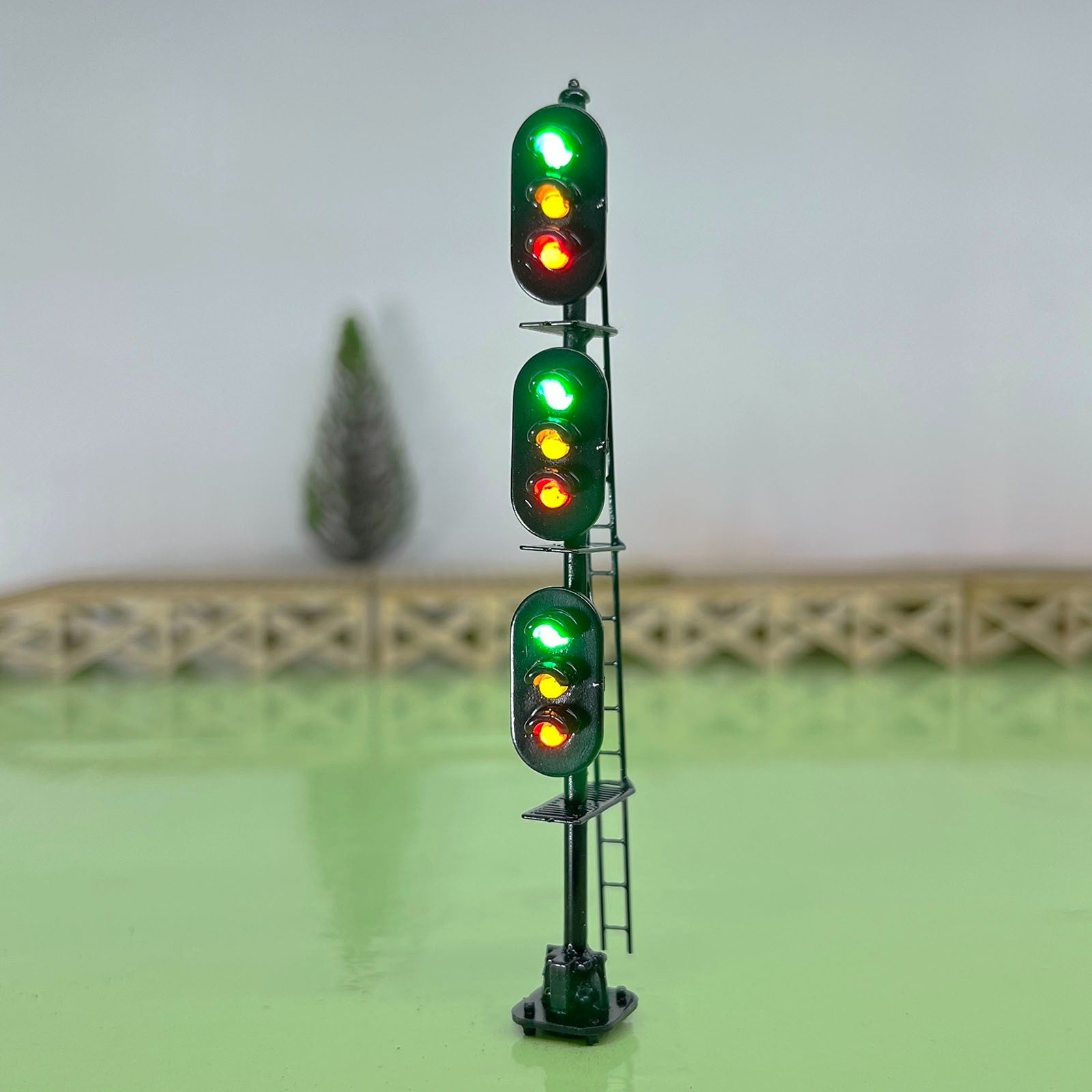 1 x HO scale model railroad 3 colors block signal 3 heads distance metal #SK333B