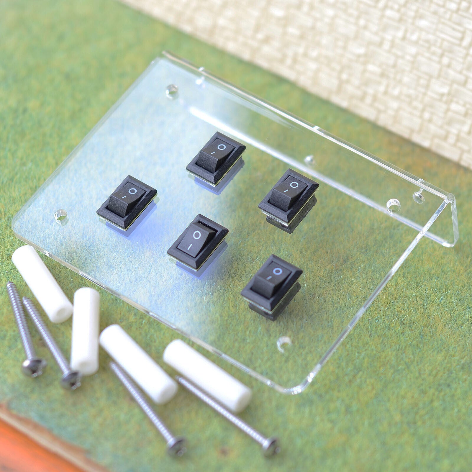 5 x rocker switches mounted on acrylic board power control panel /w side install
