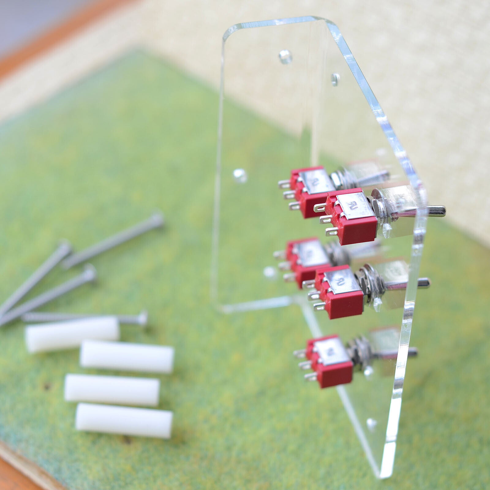 5 x toggle switches mounted on acrylic board power control panel /w side install