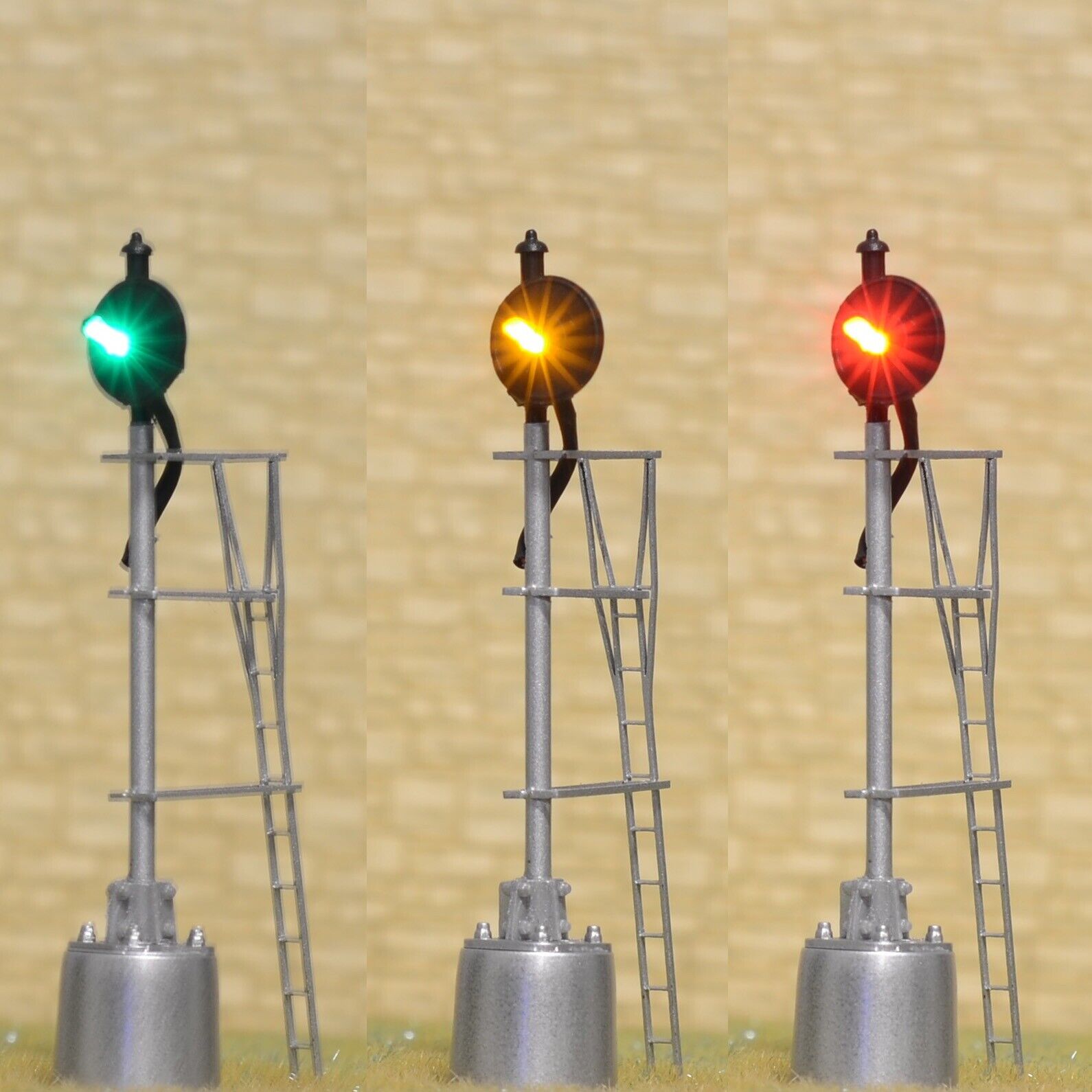 1 x HO scale model railroad tri-colors searchlight signal metal round pier #02RH