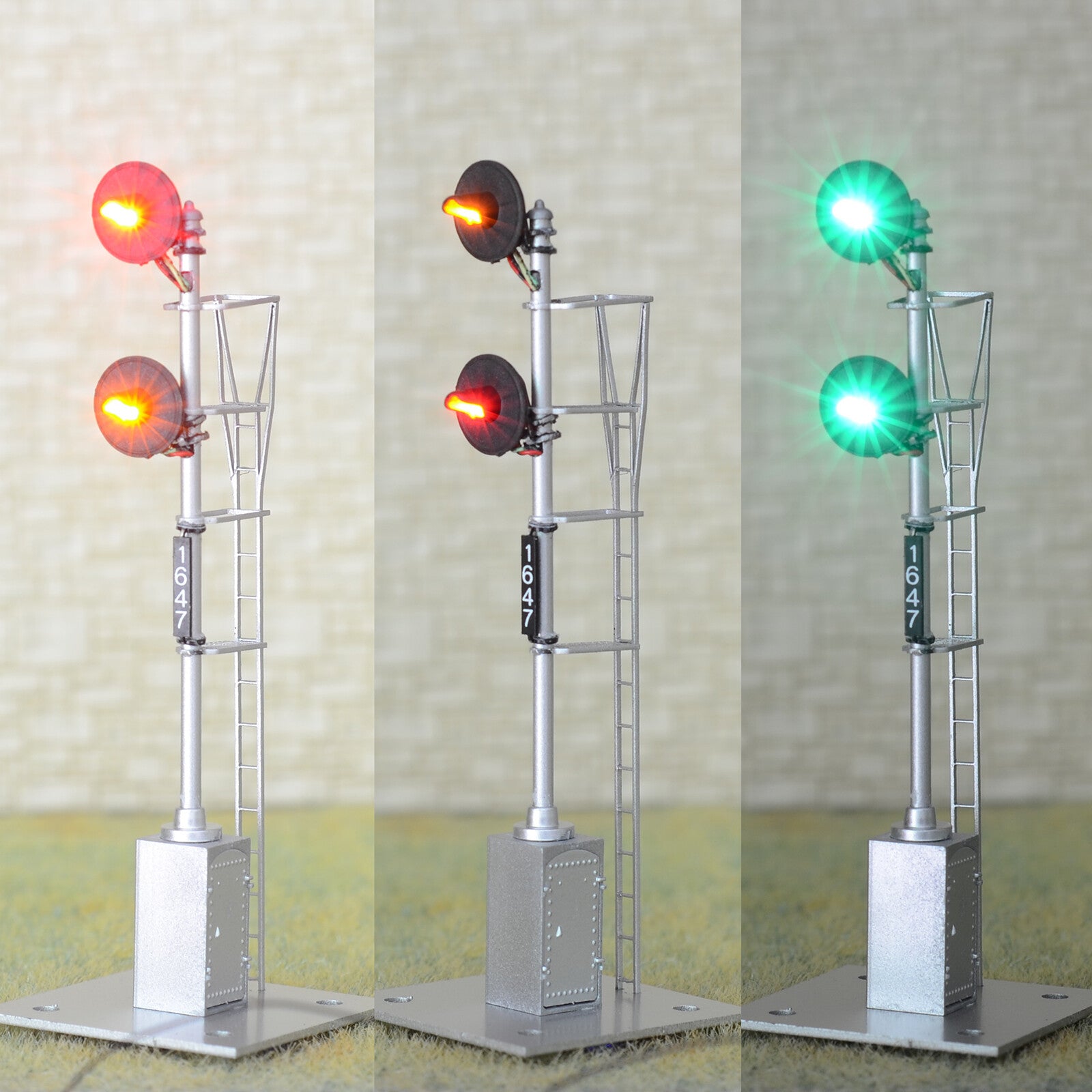1 x HO scale model railroad 3-colors searchlight signal metal cabinet 2 head #26